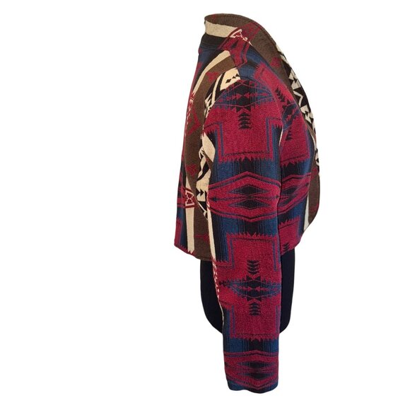 Vintage Southwestern Santa Fe Print Knit Open Short Jacket Cardigan S Cowgirl - Picture 4 of 10